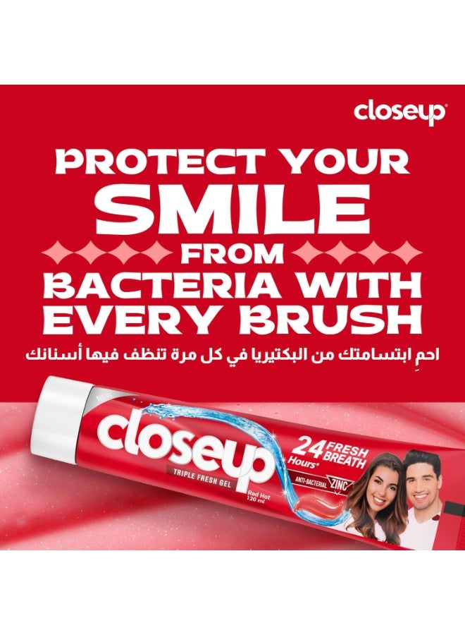 كلوس أب معجون أسنان كلوز أب ثلاثي الانتعاش، بنكهة ريد هوت، لانتعاش يدوم 24 ساعة، 120 مل × قطعتين - Image 5